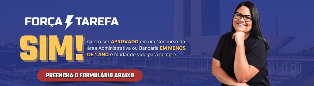 Banner superior do produto. Segue a descrição do conteúdo: O Força Tarefa Administrativo e Bancários é o passo a passo pra você sair do zero e ser aprovado em concursos como INSS, Correios, ATAMF, Banco do Brasil, Caixa Econômica e tantos outros, mesmo com pouco tempo pra estudar.

Você vai ter acesso a um método testado e validado, que já ajudou milhares de alunos a conquistar estabilidade, salário digno e uma nova história.

Veja o que te espera por dentro do Força Tarefa Administrativo:

- Módulos completos sobre Técnicas de Estudo, Alta Performance e Gestão Emocional
- Treinamento de Inteligência Emocional com Dani Melo
- Planejamento Turbo Pós-Edital 
- Noções de Administração e Governança com Giovanna Carranza
- Canal de alertas no WhatsApp direto com a Gabi e o time
- Assinatura da Carreira Administrativa do Portal Concurso
- Mentorias quinzenais com a Gabi
- Sistema de Questões Ilimitado

Tudo isso com acompanhamento, direcionamento e suporte.