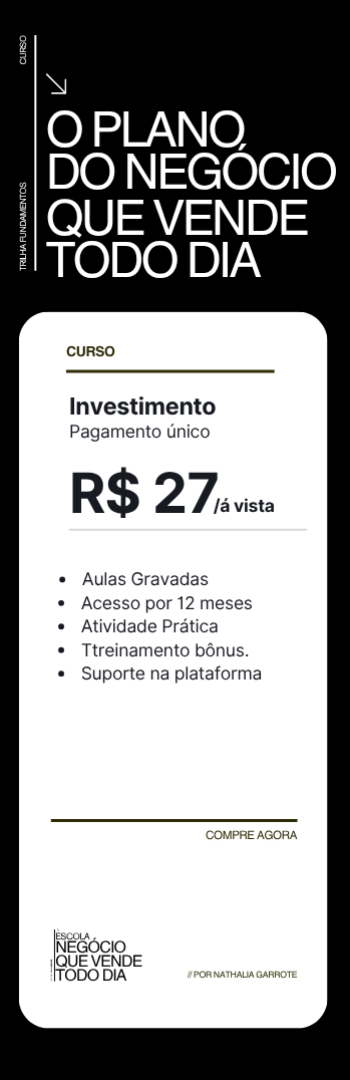 Banner lateral do produto. Segue a descrição do conteúdo: “Vender todos os dias não é sorte é o resultado de um plano que eu sigo desde 2021 e que agora pode ser seu também.”