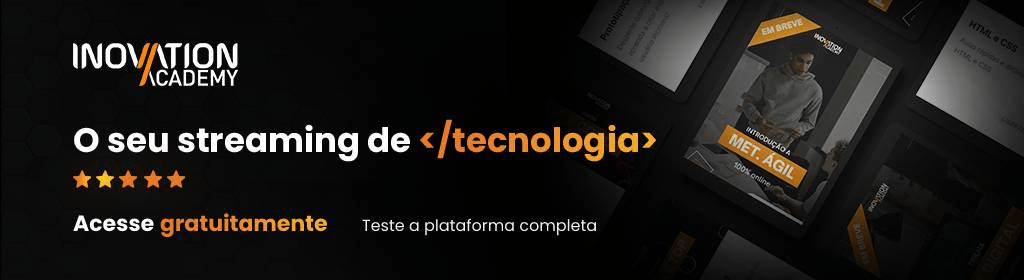 Banner superior do produto. Segue a descrição do conteúdo: Descubra um mundo de conhecimento tecnológico com nossa plataforma online estilo Netflix e experimente gratuitamente por tempo limitado!